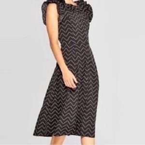 Who What Wear Chevron Striped Midi Dress Black Ruffle Sleeves Womens XL